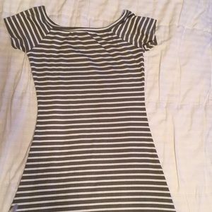 Olive green and white striped dress